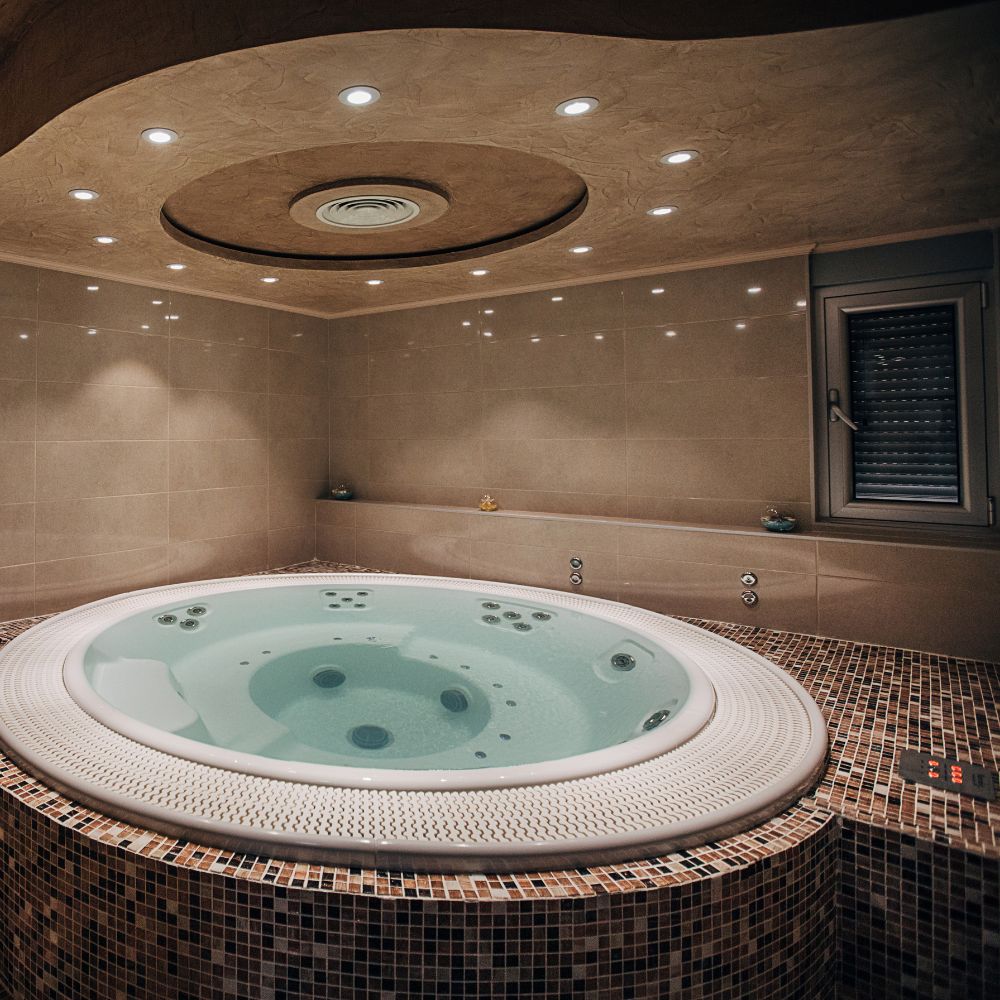 An indoor hot tub in Philadelphia, PA that has been properly configured electrically.