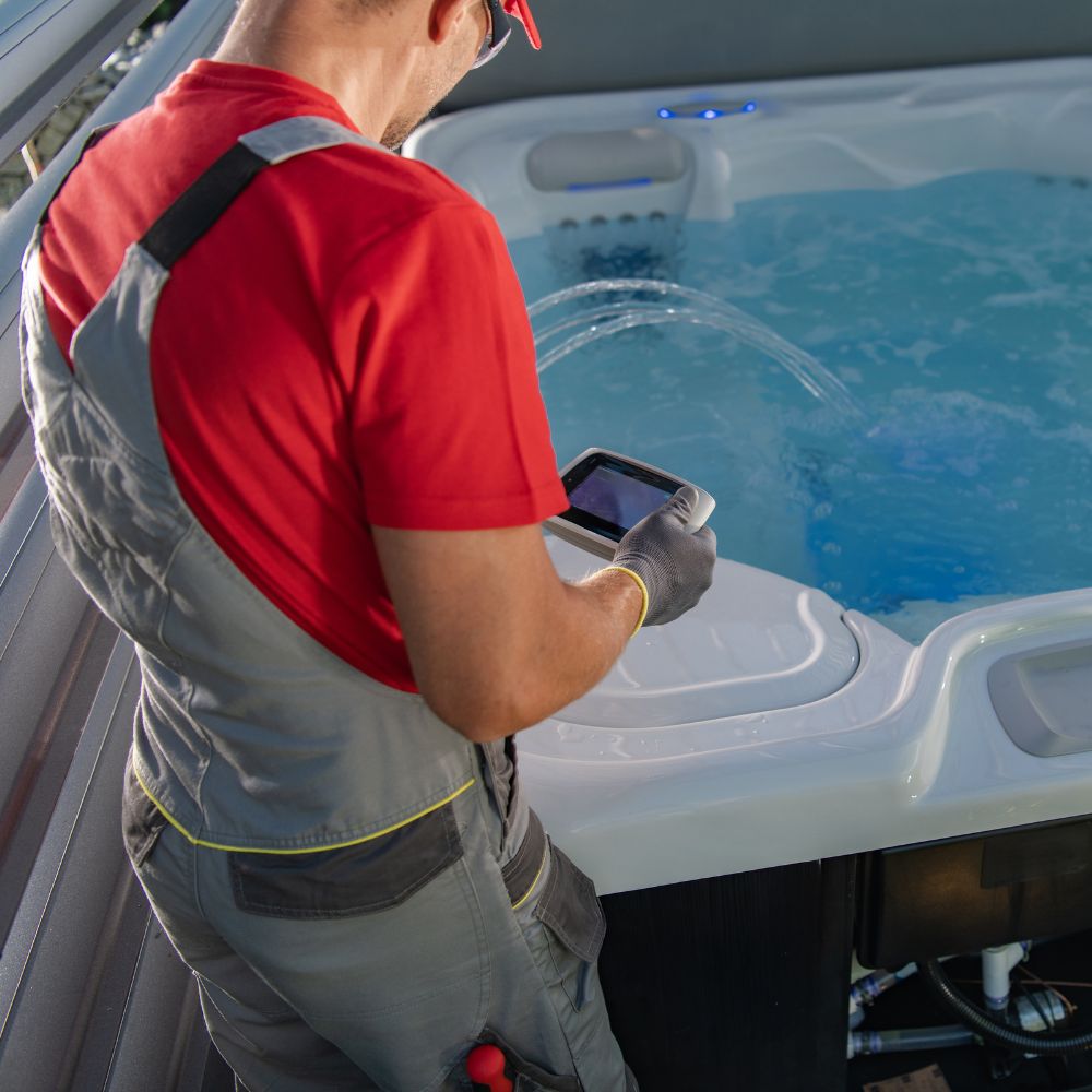 A licensed electrician repairing a hot tub in Philadelphia, PA.